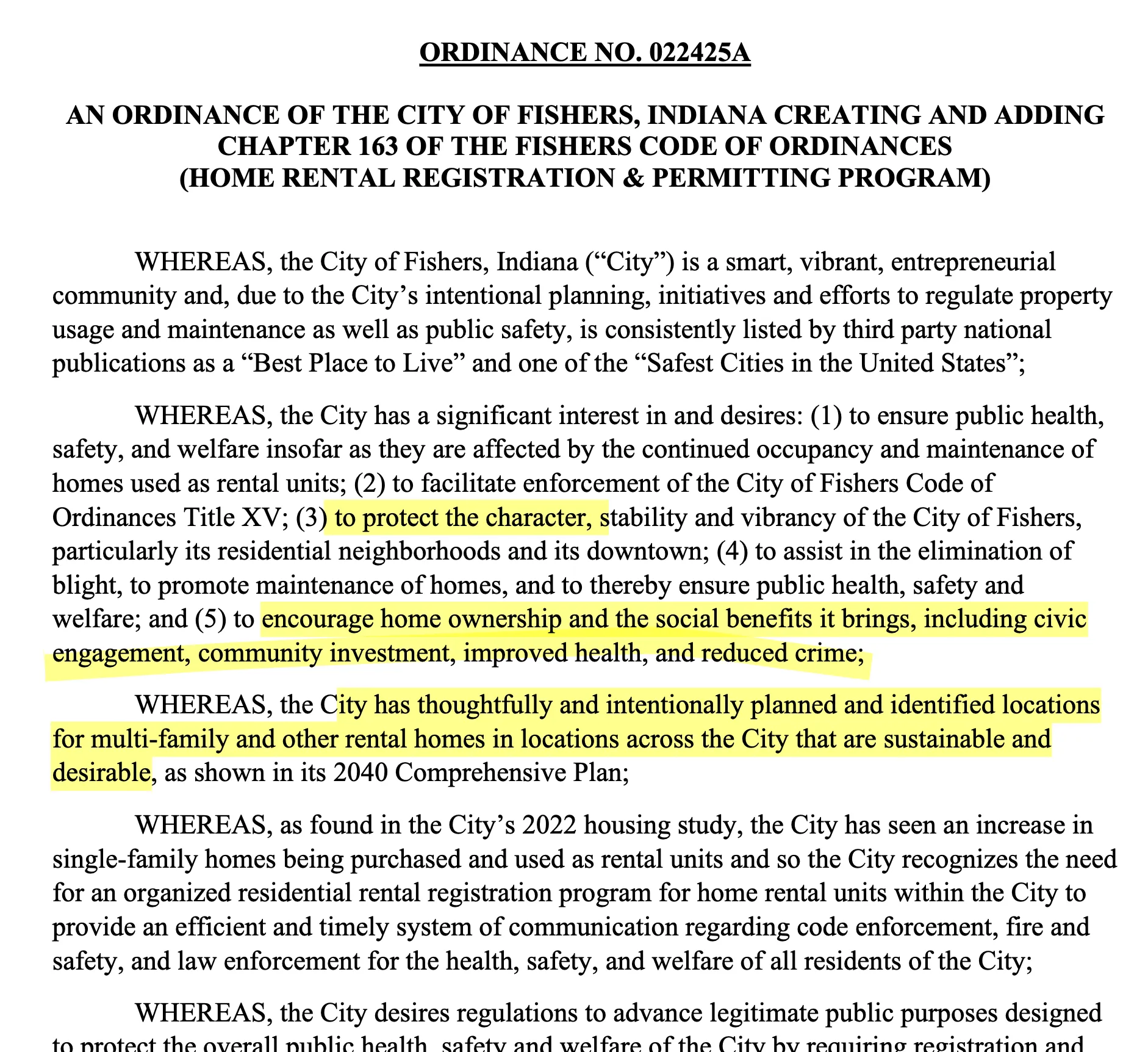 Fishers proposed ordinance
